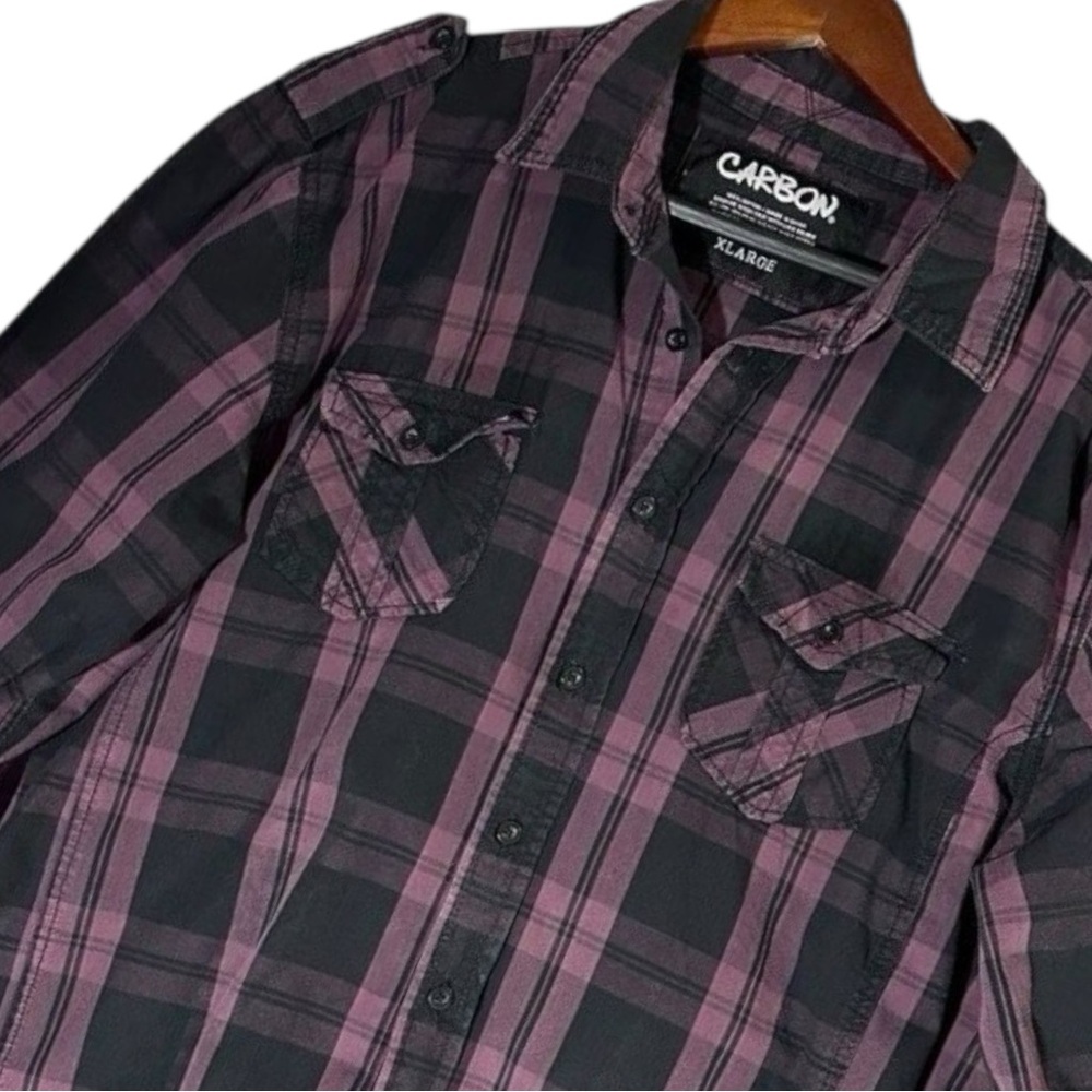 Carbon Long Sleeve Shirt Mens Size XL  - Shoulder Tab * Button Down Plaid